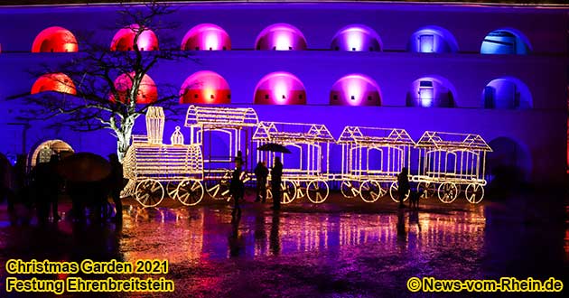 Christmas Garden at Ehrenbreitstein Fortress above Koblenz on River Rhine .