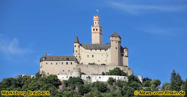 The Marksburg in Braubach on the river Rhine. It is the only hilltop castle on the Middle Rhine that has never been destroyed.